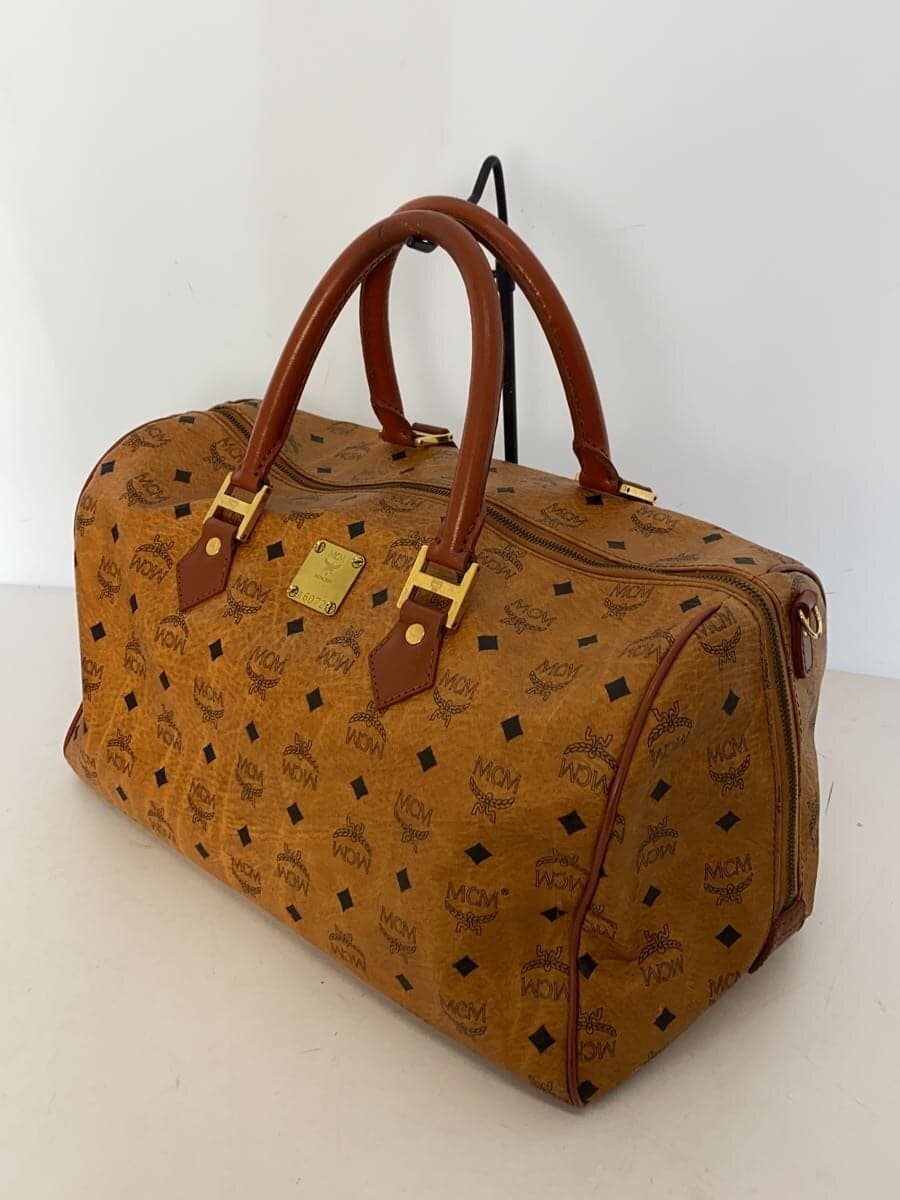 MCM Boston Bag Visetos Bottom Studs Brown 2