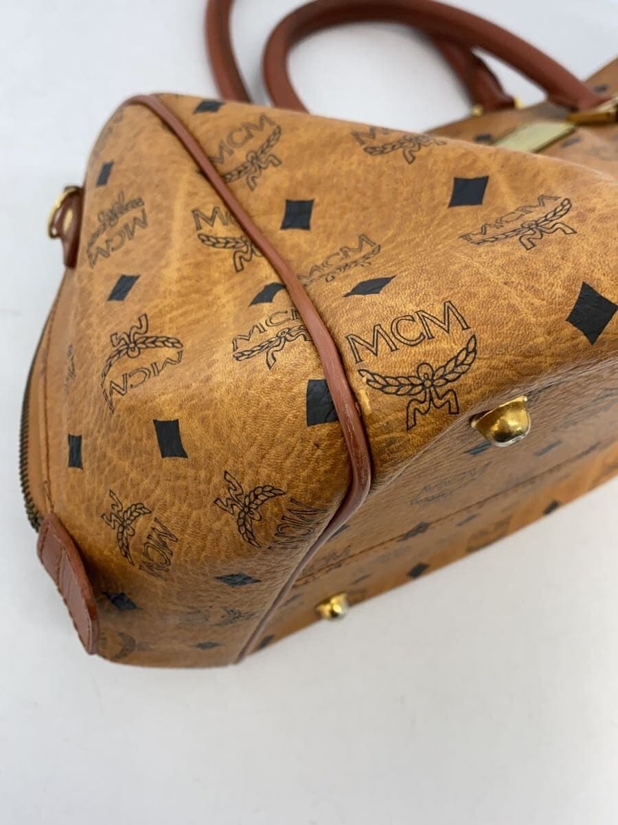 MCM Boston Bag Visetos Bottom Studs Brown 8