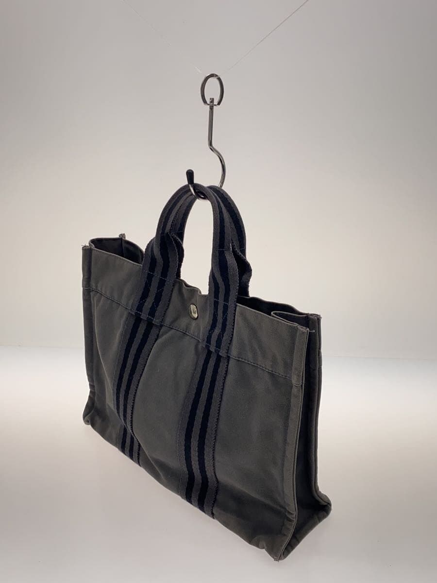 HERMES Tote Bag Canvas GRY Corner Scuff Hole 2