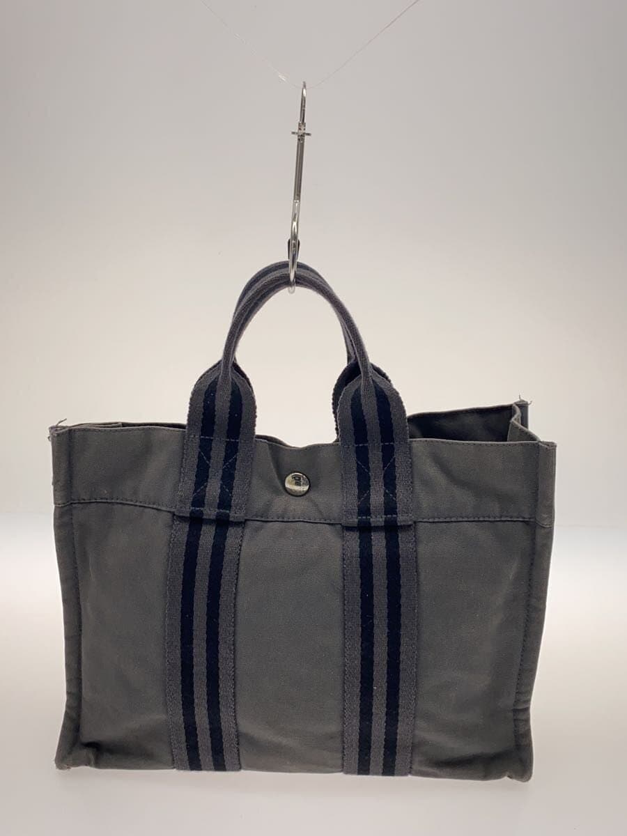 HERMES Tote Bag Canvas GRY Corner Scuff Hole 3