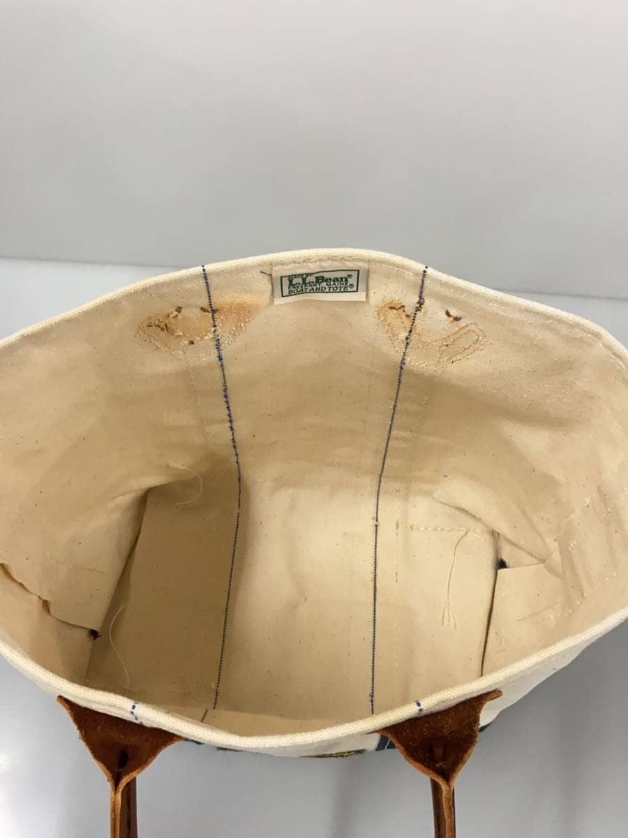 L.L.Bean 90s single color tag leather handle tote bag canvas CRM 6