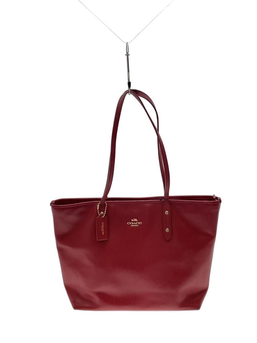 COACH City Zip Tote Leather RED Plain F37785