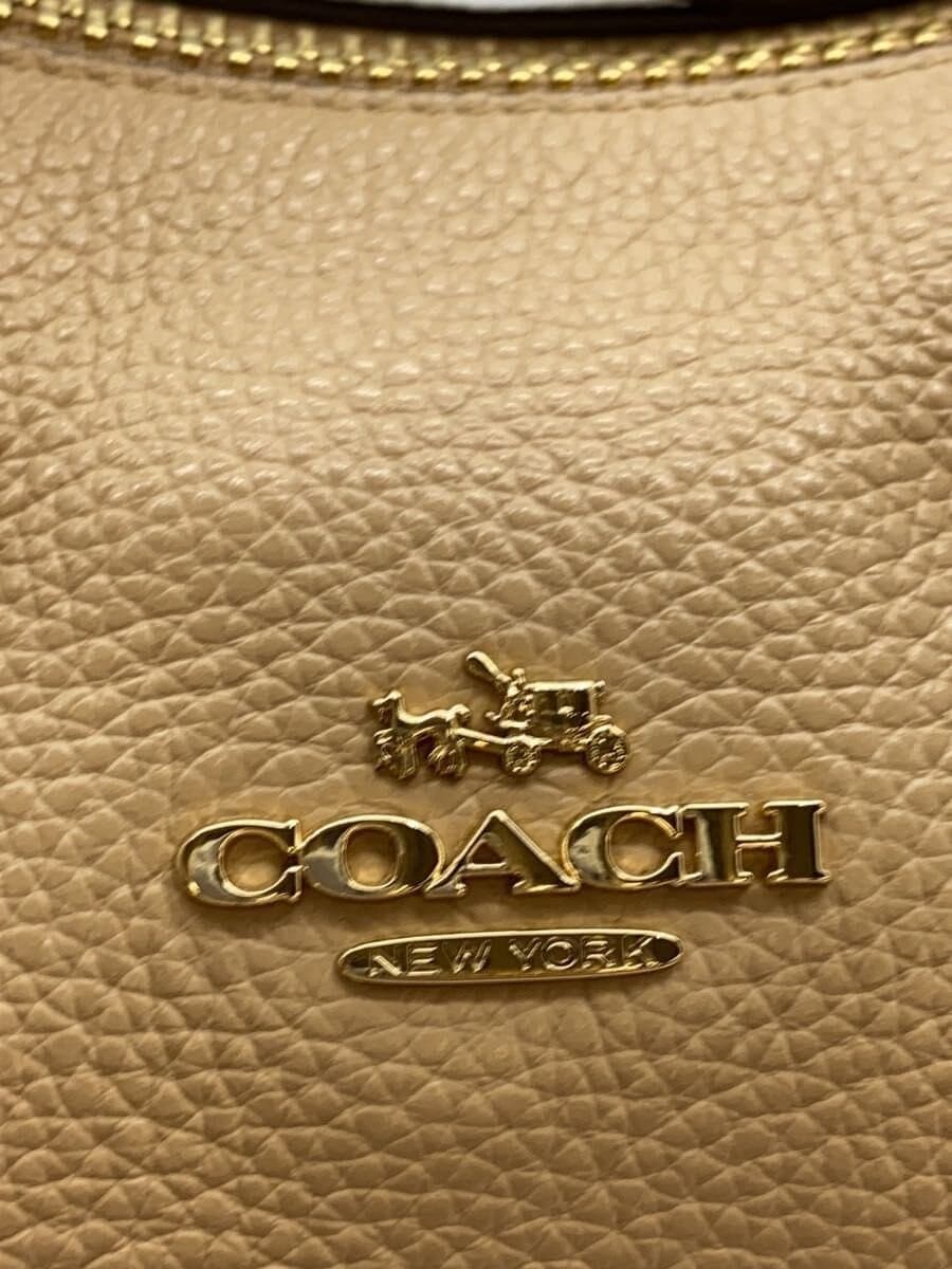 COACH shoulder bag leather beige plain 5