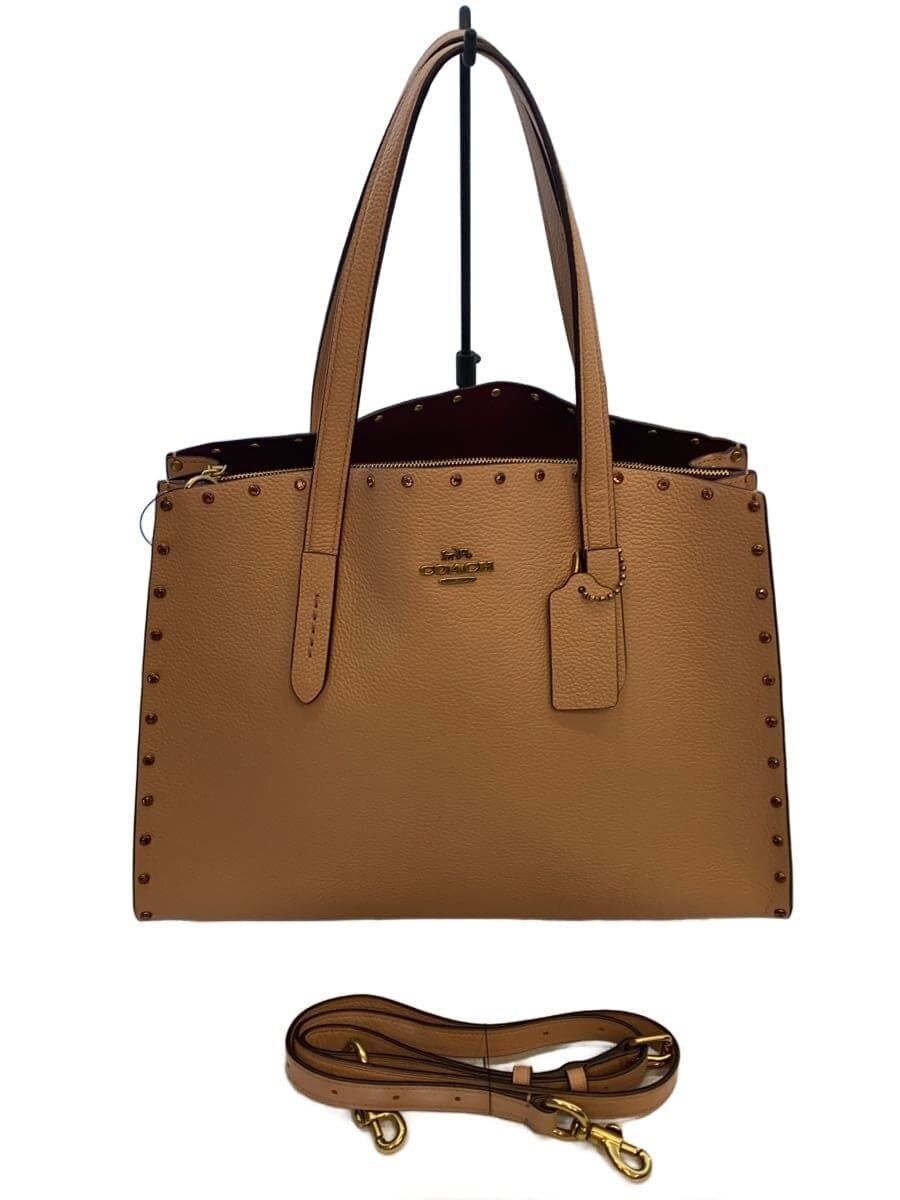 COACH Shoulder Bag Leather BEG Solid 38629