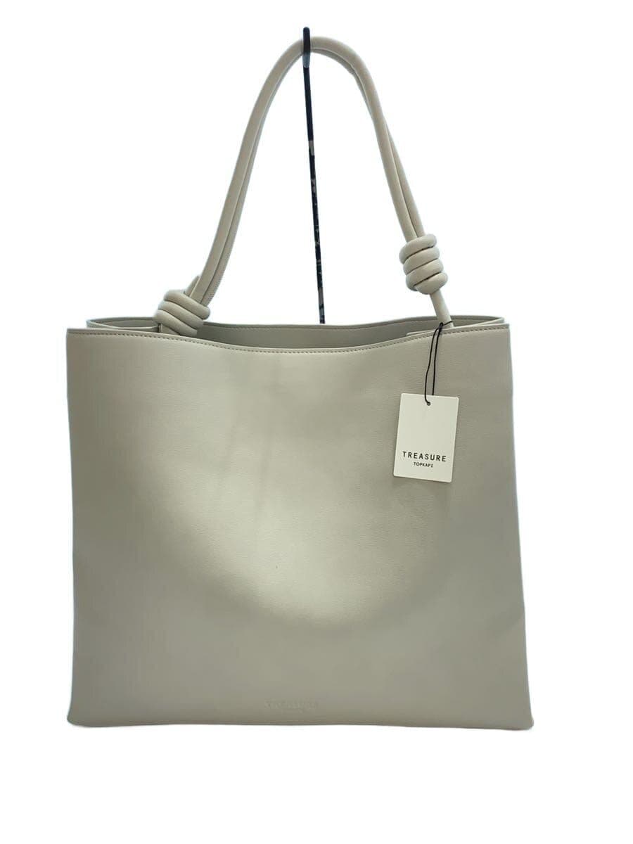TREASURE TOPKAPI Knot Design Handle Tote Bag Faux Leather Gray Solid
