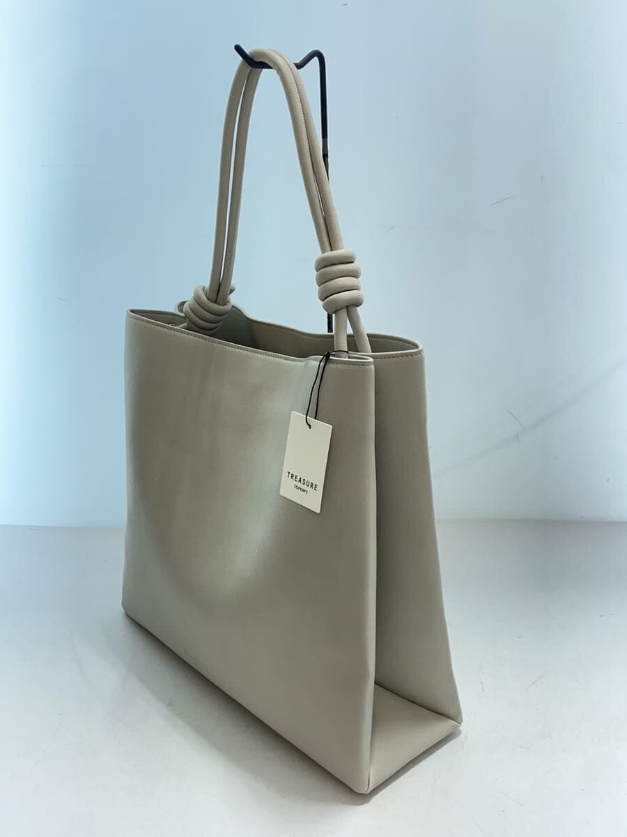 TREASURE TOPKAPI Knot Design Handle Tote Bag Faux Leather Gray Solid 2