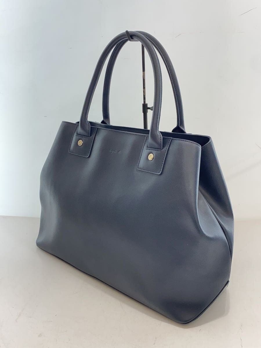 agnes b. Tote Bag Cowhide Navy Solid CR11T-02 2