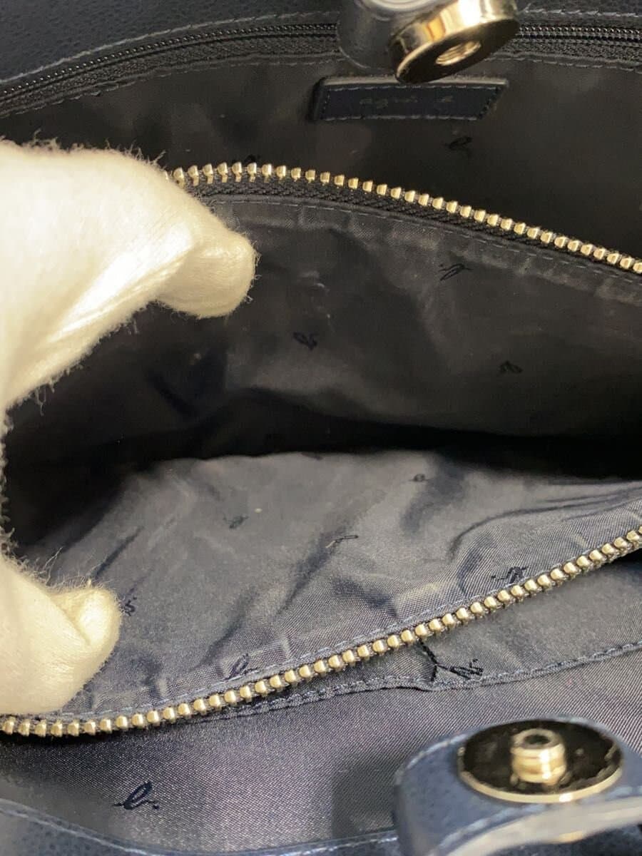 agnes b. Tote Bag Cowhide Navy Solid CR11T-02 7