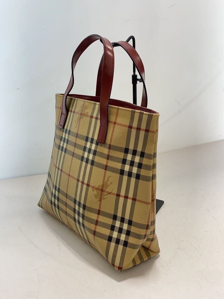 BURBERRY LONDON Shadow Horse Nova Check Tote Bag PVC Beige Bordeaux Check T-02-1 2
