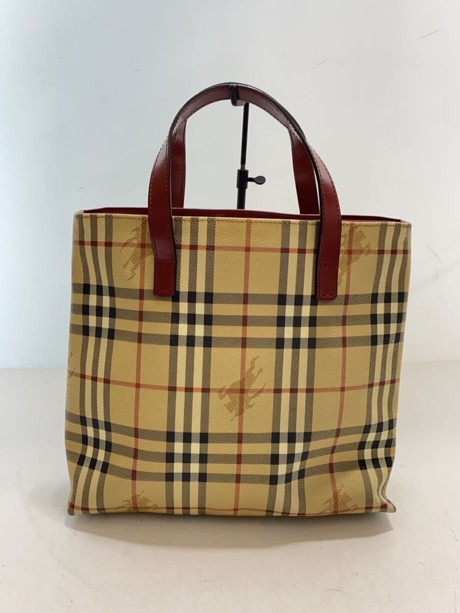 BURBERRY LONDON Shadow Horse Nova Check Tote Bag PVC Beige Bordeaux Check T-02-1 3