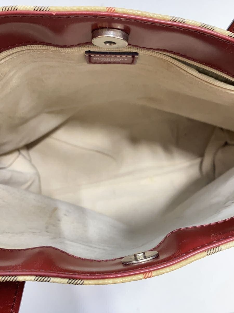 BURBERRY LONDON Shadow Horse Nova Check Tote Bag PVC Beige Bordeaux Check T-02-1 6