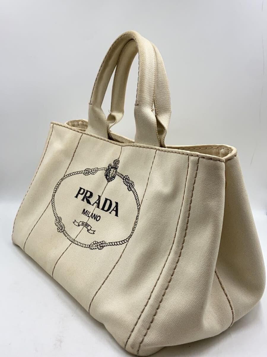 PRADA Tote Bag Canvas BEG 2