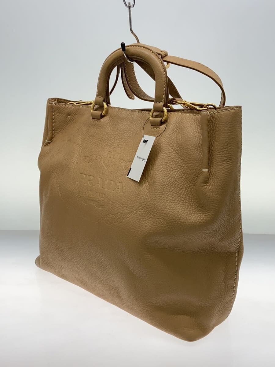 PRADA Tote Bag Leather BEG 2