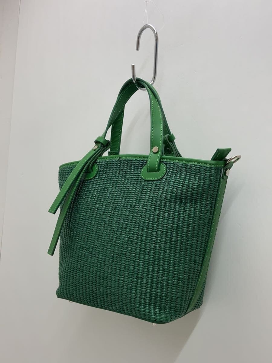 Other Brand Genuine Leather Handle 2-Way Basket Bag Made in Italy Cotton GRN 2