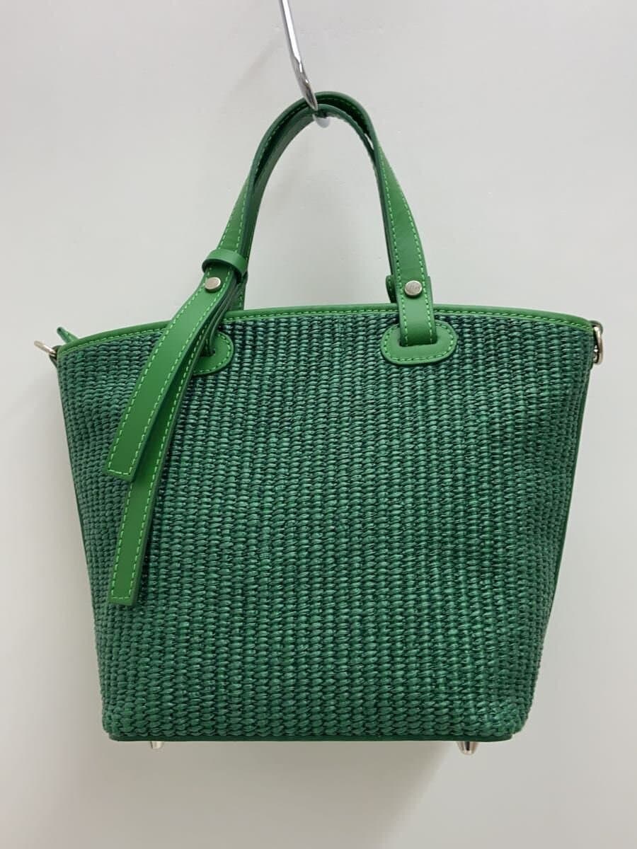 Other Brand Genuine Leather Handle 2-Way Basket Bag Made in Italy Cotton GRN 3