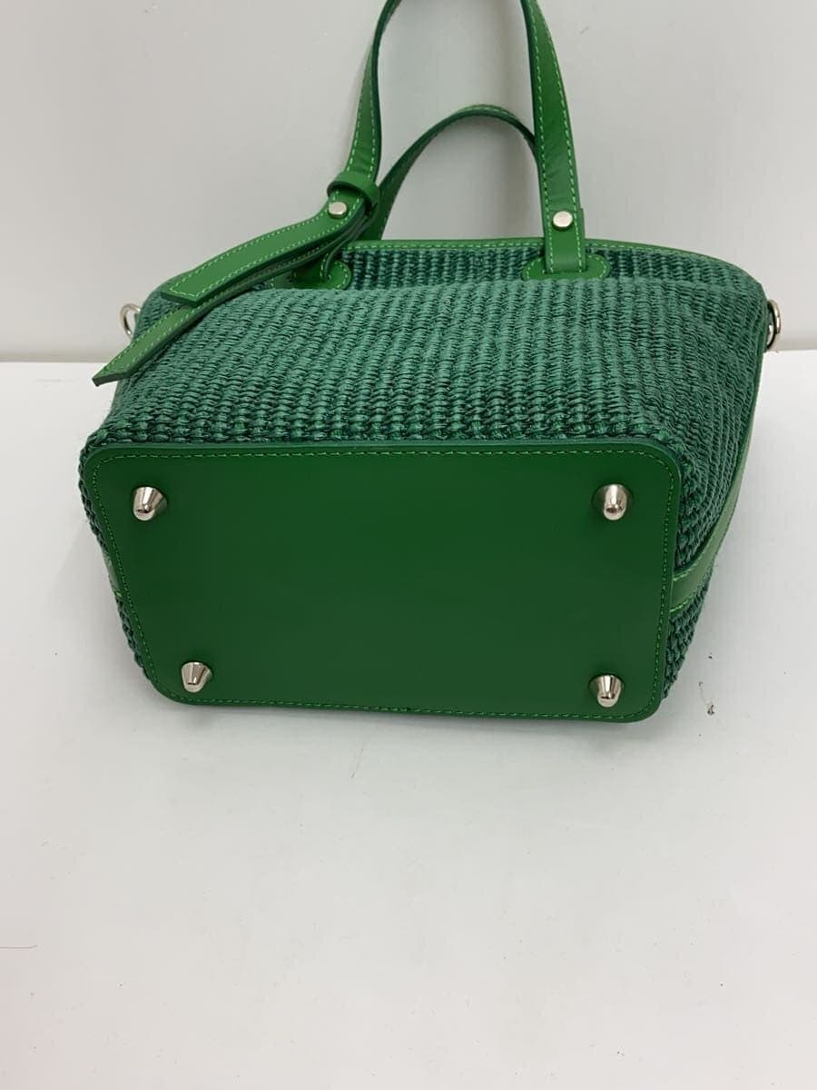 Other Brand Genuine Leather Handle 2-Way Basket Bag Made in Italy Cotton GRN 4