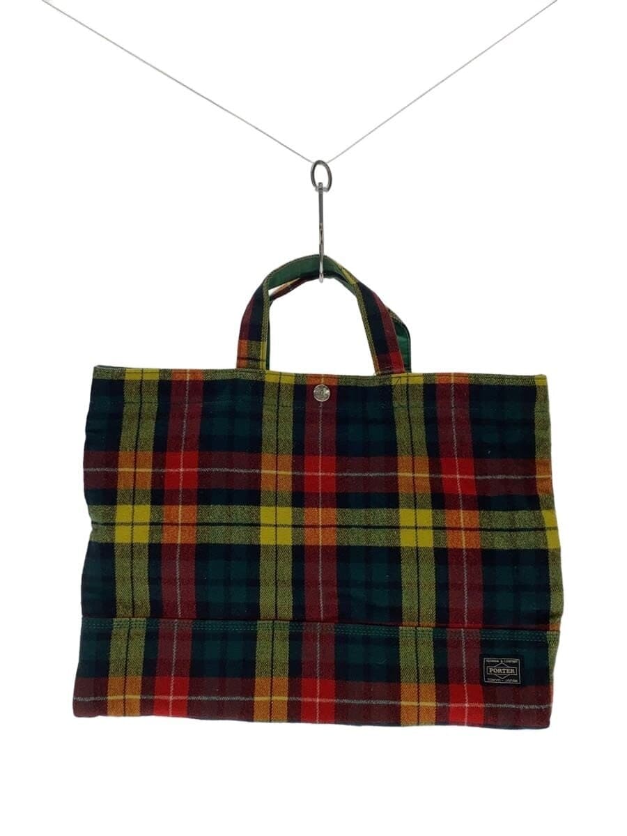 HEAD PORTER tote bag -- YLW check dirty
