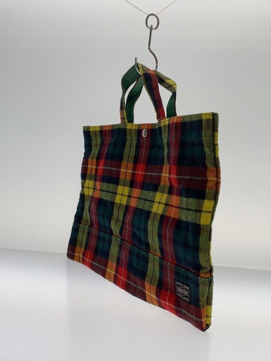 HEAD PORTER tote bag -- YLW check dirty 2