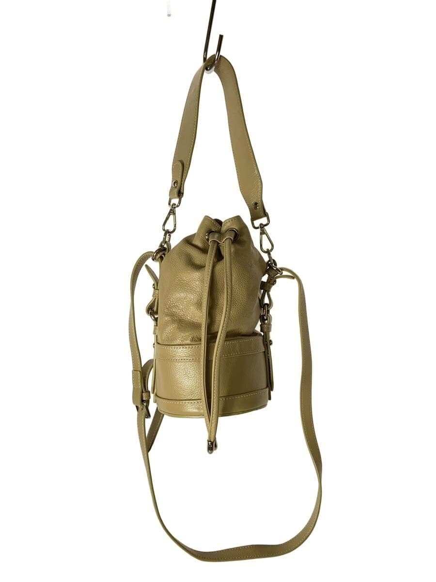 OHGA2-Way Drawstring Shoulder Shoulder Bag Leather BEG Solid