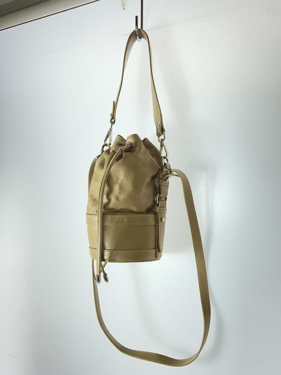 OHGA2-Way Drawstring Shoulder Shoulder Bag Leather BEG Solid 2