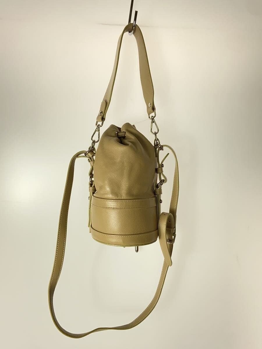 OHGA2-Way Drawstring Shoulder Shoulder Bag Leather BEG Solid 3