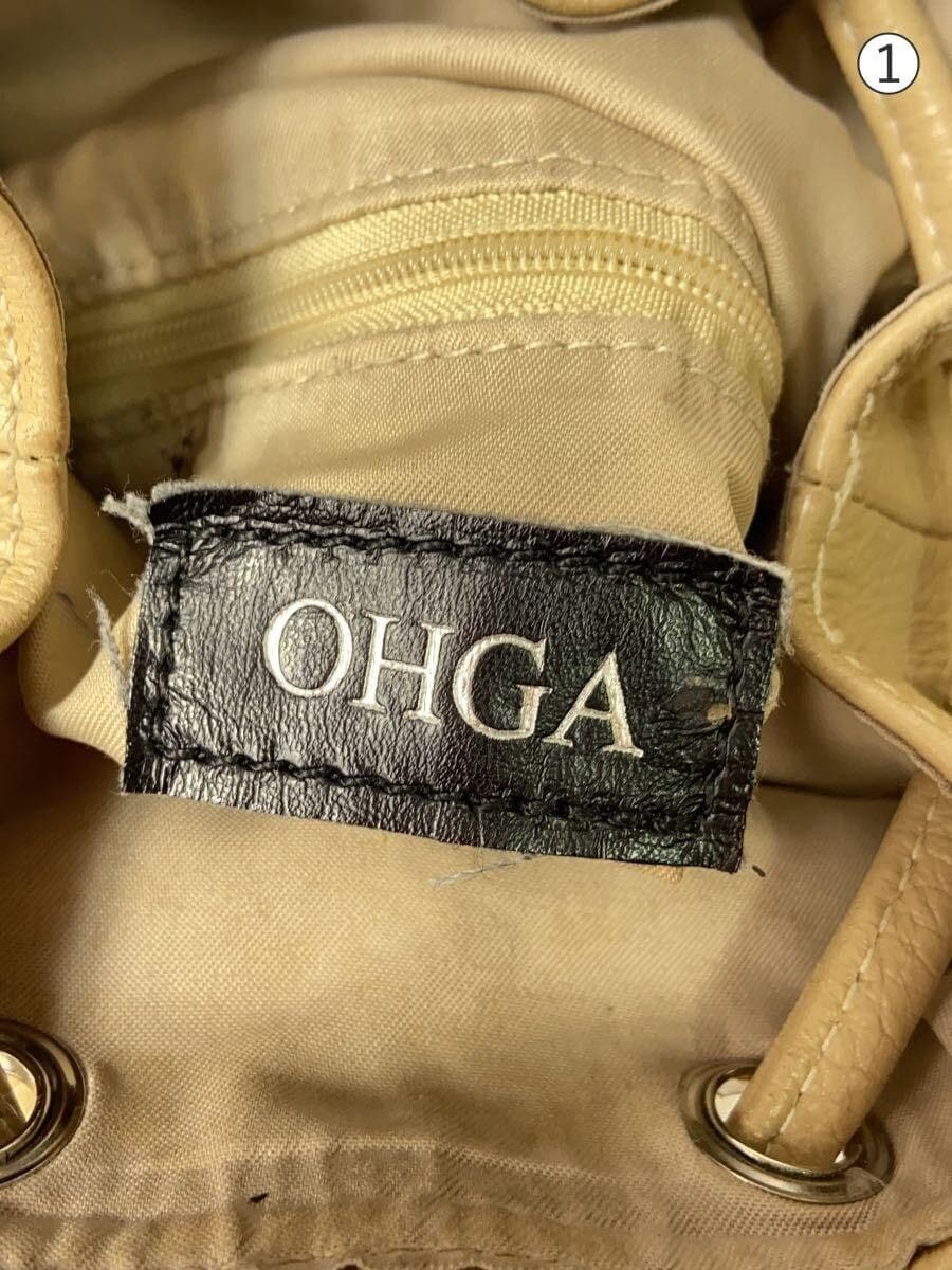 OHGA2-Way Drawstring Shoulder Shoulder Bag Leather BEG Solid 5