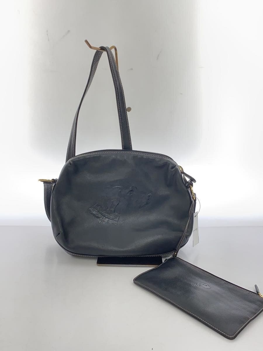 Kitamura Shoulder Bag Leather BLK Dog Logo Embossed Finish