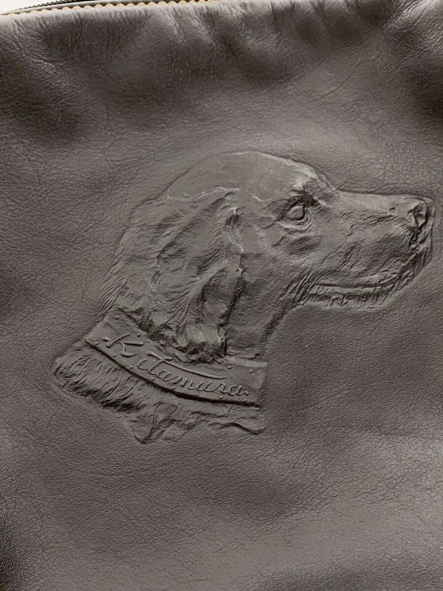 Kitamura Shoulder Bag Leather BLK Dog Logo Embossed Finish 5