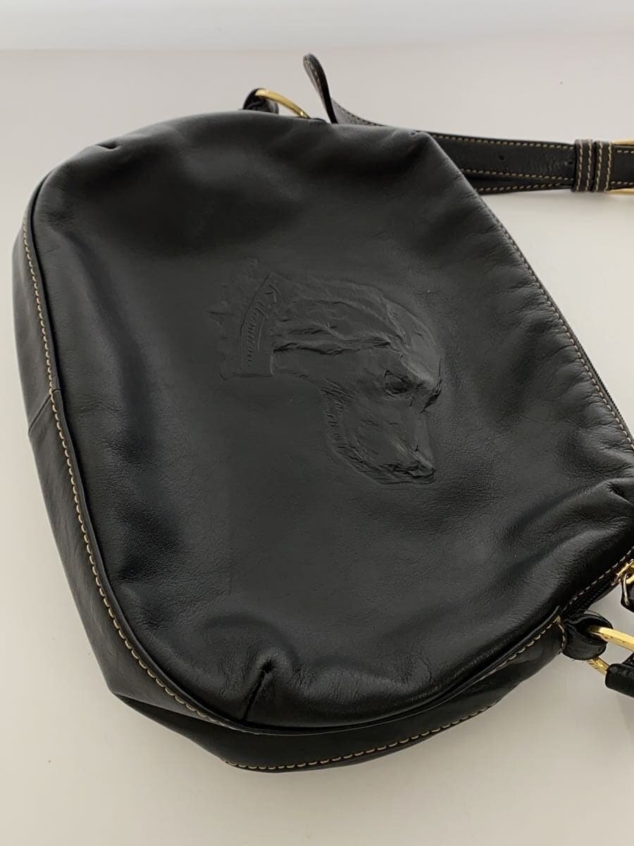 Kitamura Shoulder Bag Leather BLK Dog Logo Embossed Finish 8