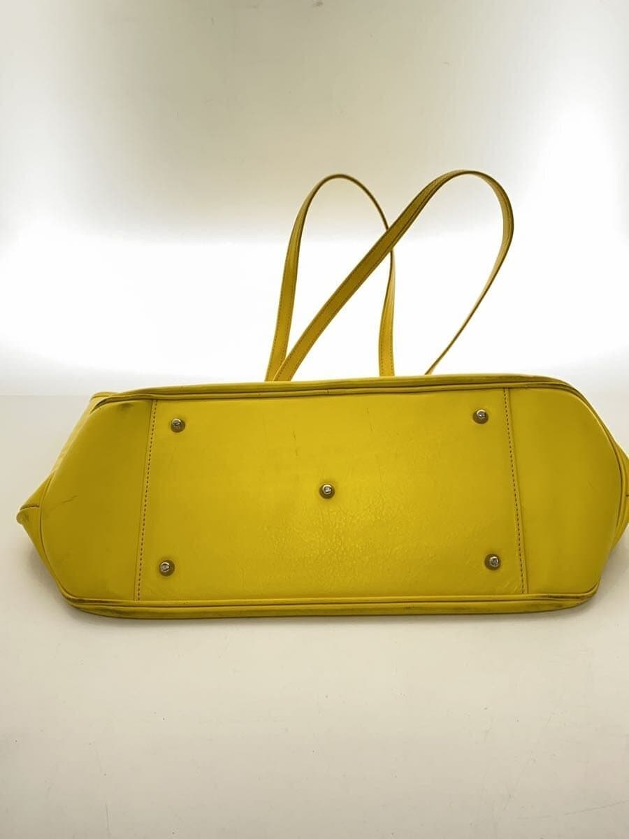 BUSINESS LEATHER FACTORY Tote Bag Leather YLW With Wear 4