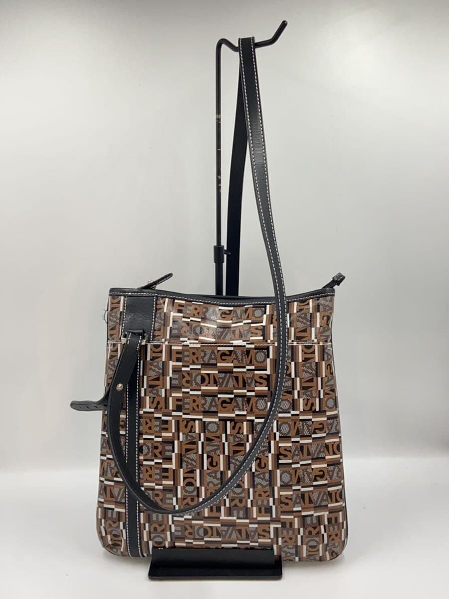 Salvatore Ferragamo Shoulder Bag PVC Brown All-over Print 3