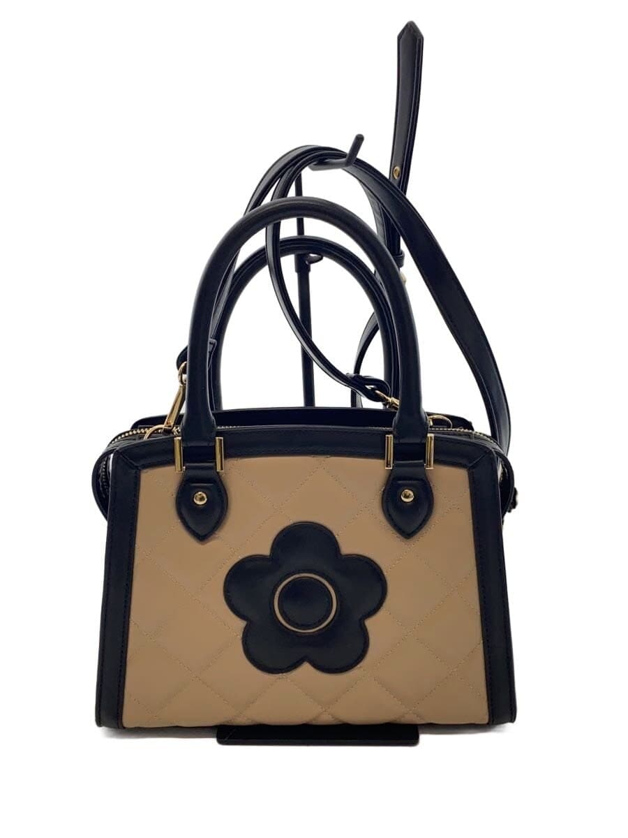 MARY QUANT Daisy Patch 2-Way Tote Shoulder Bag Leather BEG
