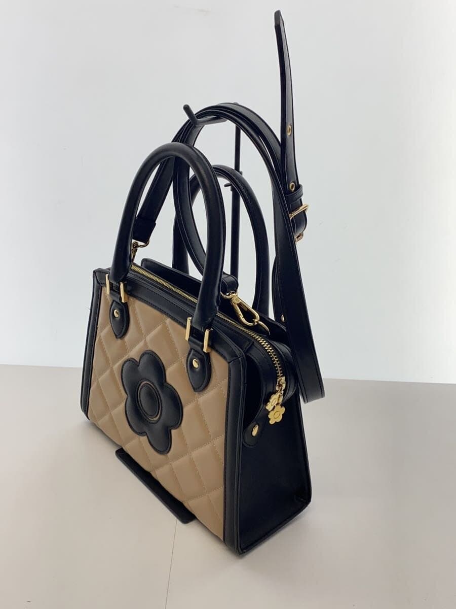 MARY QUANT Daisy Patch 2-Way Tote Shoulder Bag Leather BEG 2