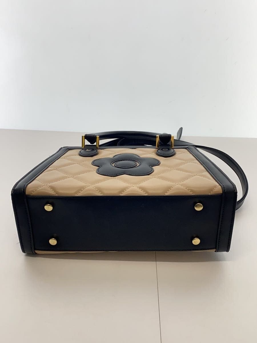 MARY QUANT Daisy Patch 2-Way Tote Shoulder Bag Leather BEG 4