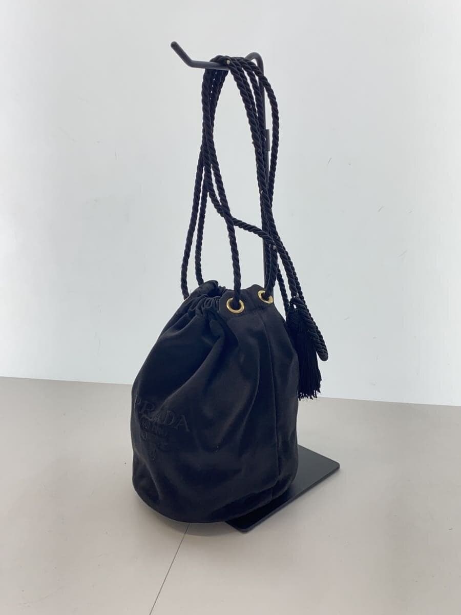 PRADA Logo Embroidery Drawstring Pouch Tassel BLK Fray With Wear 2