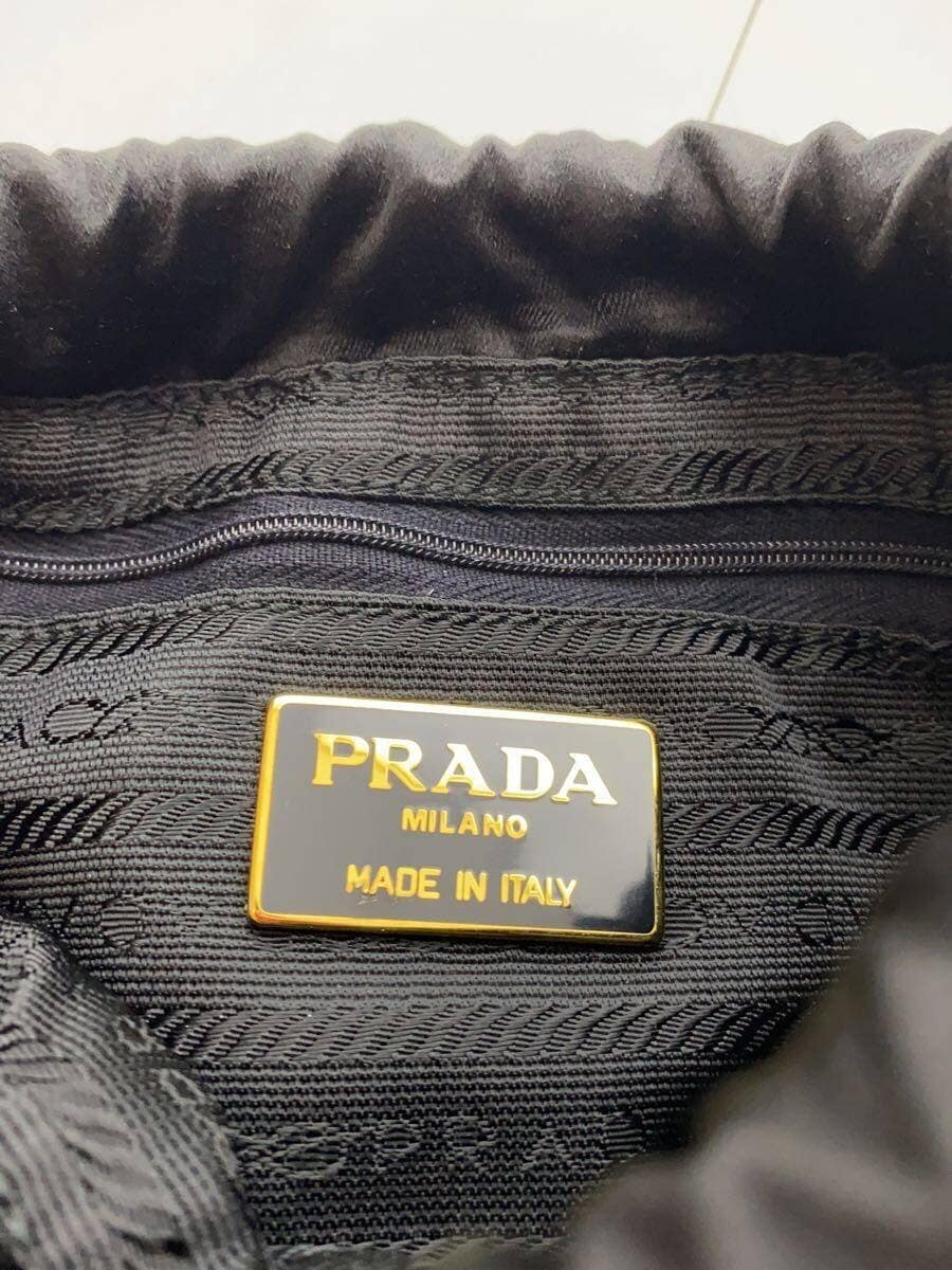 PRADA Logo Embroidery Drawstring Pouch Tassel BLK Fray With Wear 5