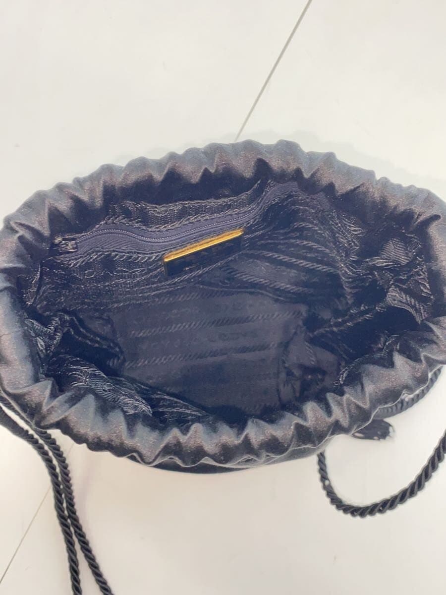 PRADA Logo Embroidery Drawstring Pouch Tassel BLK Fray With Wear 6