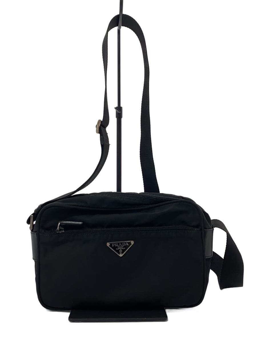 PRADA Shoulder Bag Triangle Plate Nylon BLK Solid