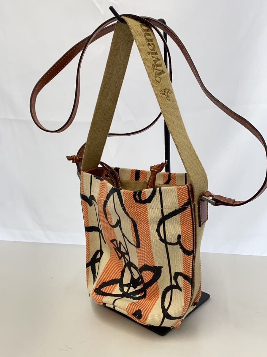 Vivienne Westwood SCRIBBLE HEARTS_Shoulder Bag Canvas CRM Stripe 129169 D52E 2