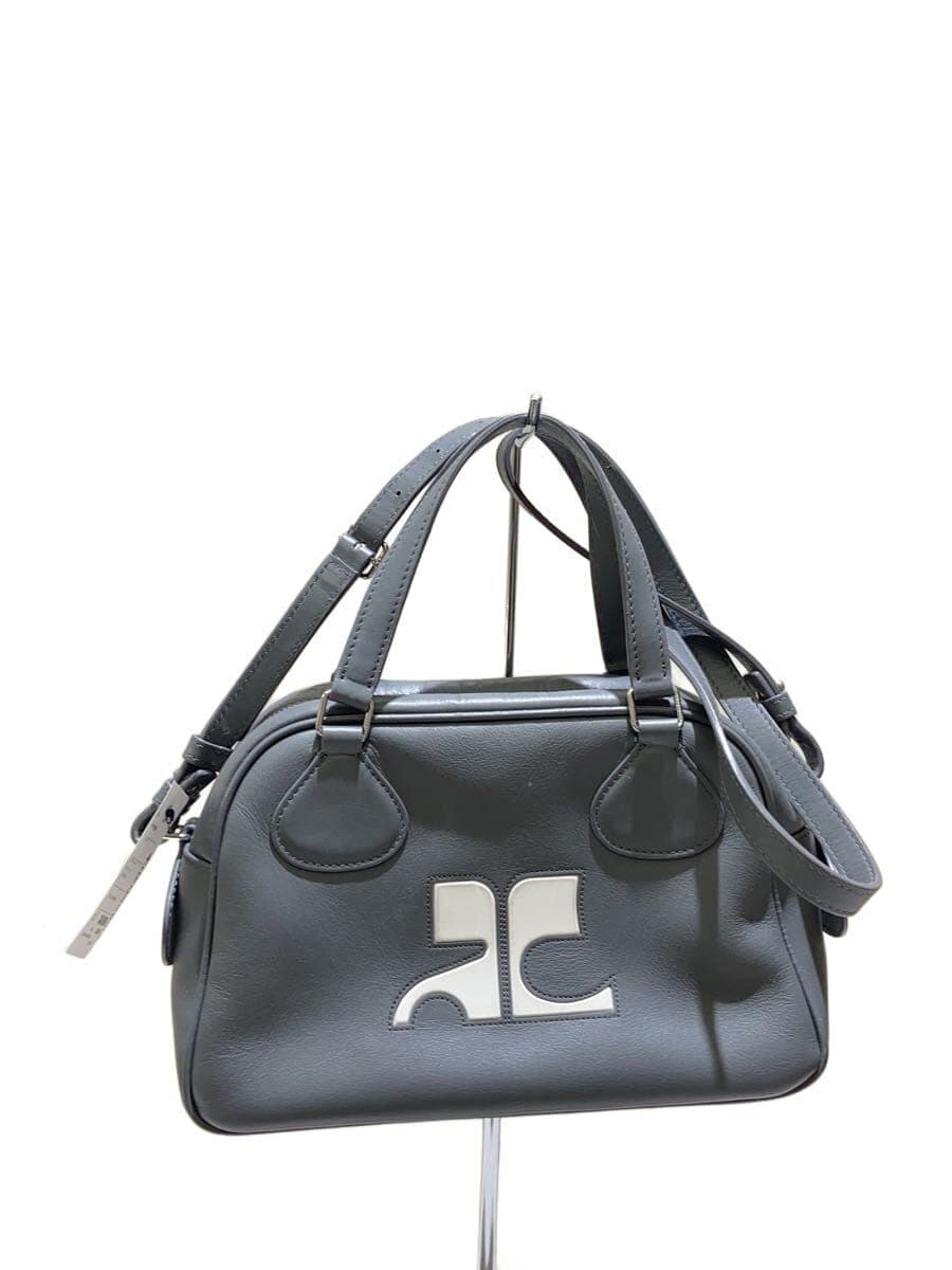 Courreges Reedition Handbag Shoulder Bag Leather GRY Solid Color