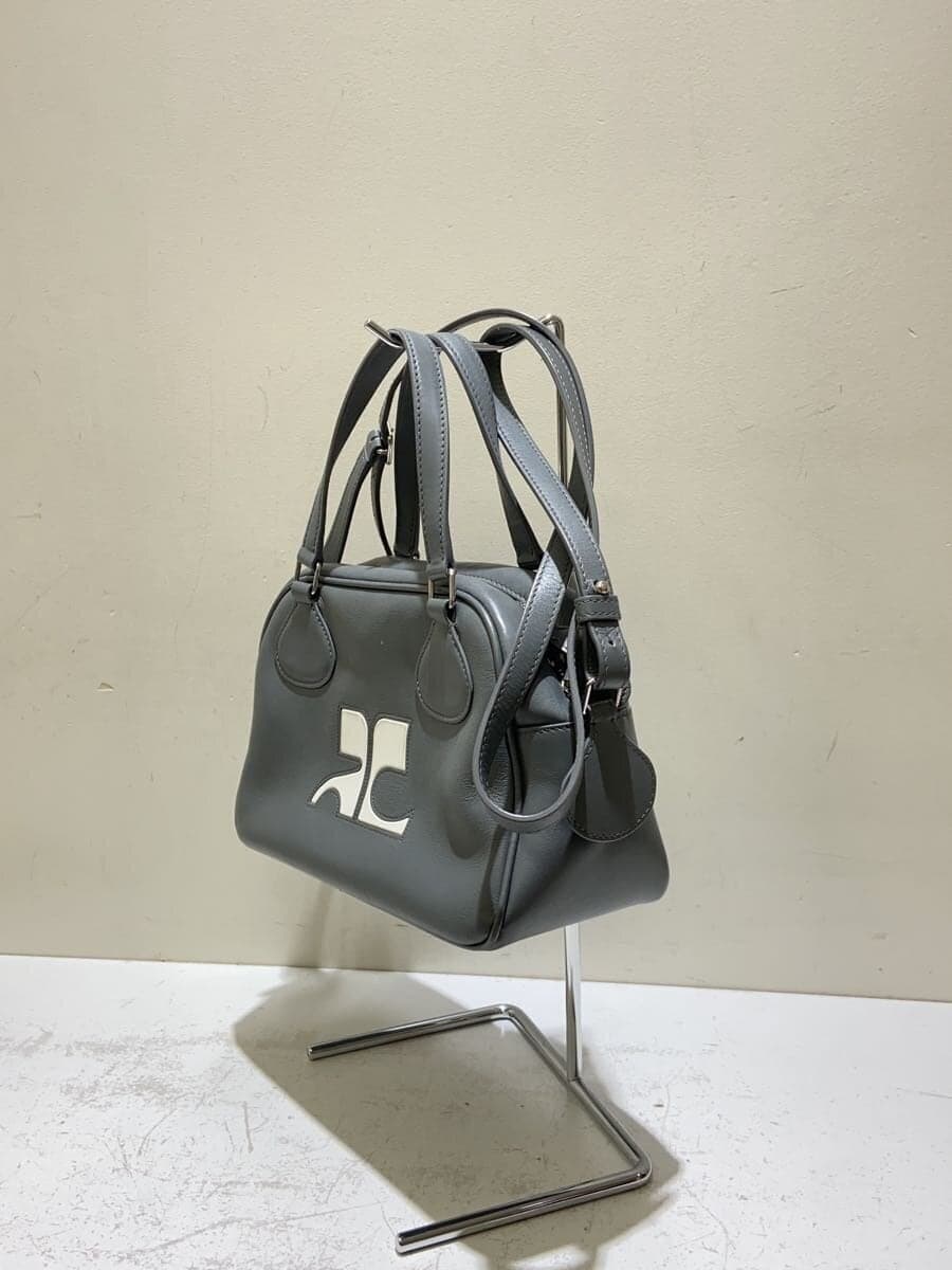 Courreges Reedition Handbag Shoulder Bag Leather GRY Solid Color 2