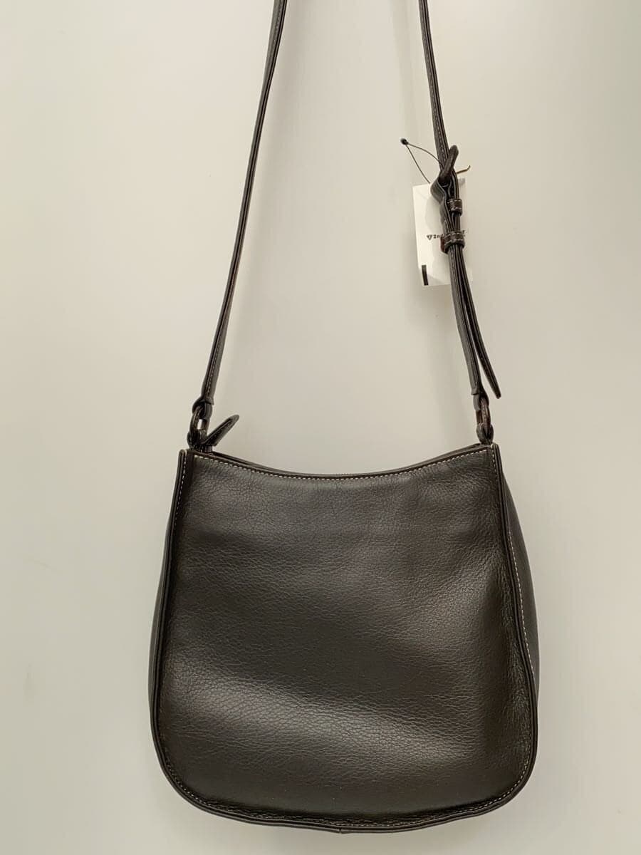 Kitamura Logo Embossed Shoulder Bag Leather BLK Solid 3