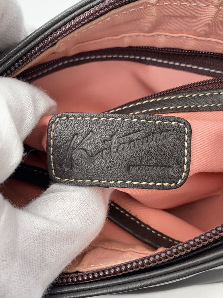 Kitamura Logo Embossed Shoulder Bag Leather BLK Solid 5