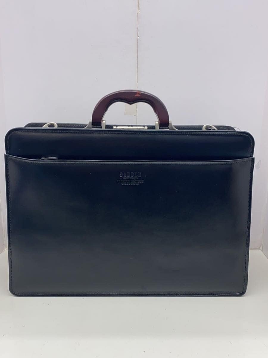 SOMES SADDLE Kaban Club Briefcase Leather BLK Natural Wood Handle 3