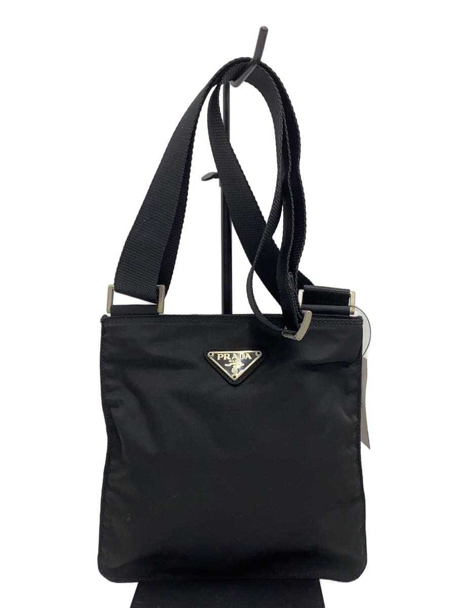 PRADA Shoulder Bag Nylon Black Sling Bag Metal Hardware Shows Signs of Wear