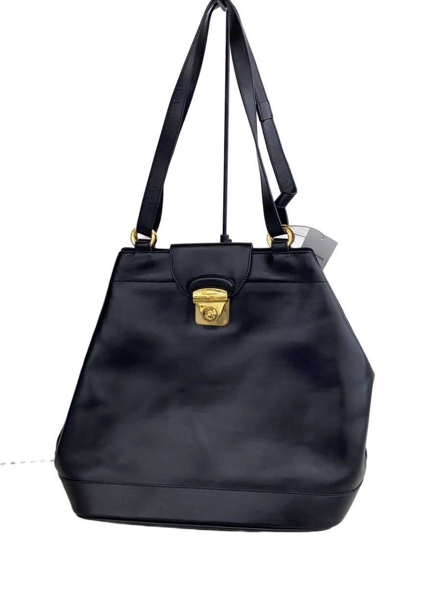 Salvatore Ferragamo Tote Bag Leather BLK Solid AD21 Hardware Rust