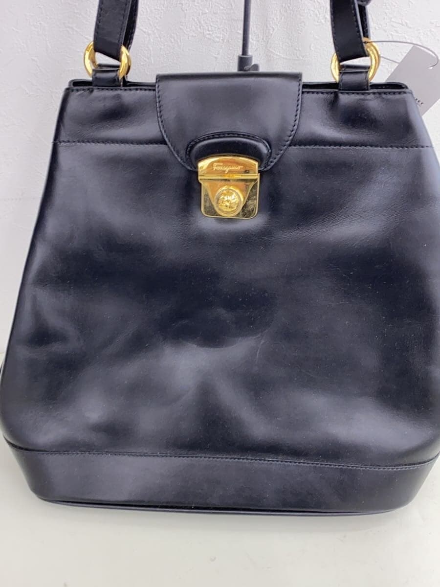 Salvatore Ferragamo Tote Bag Leather BLK Solid AD21 Hardware Rust 2