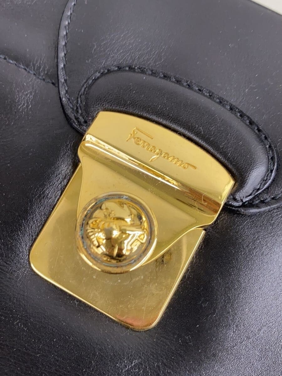 Salvatore Ferragamo Tote Bag Leather BLK Solid AD21 Hardware Rust 5