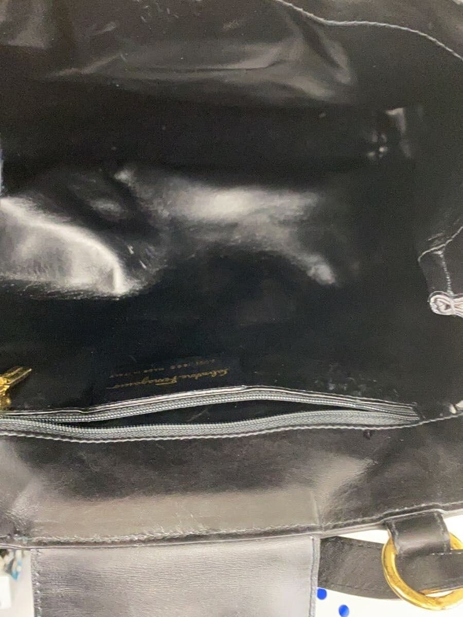 Salvatore Ferragamo Tote Bag Leather BLK Solid AD21 Hardware Rust 6