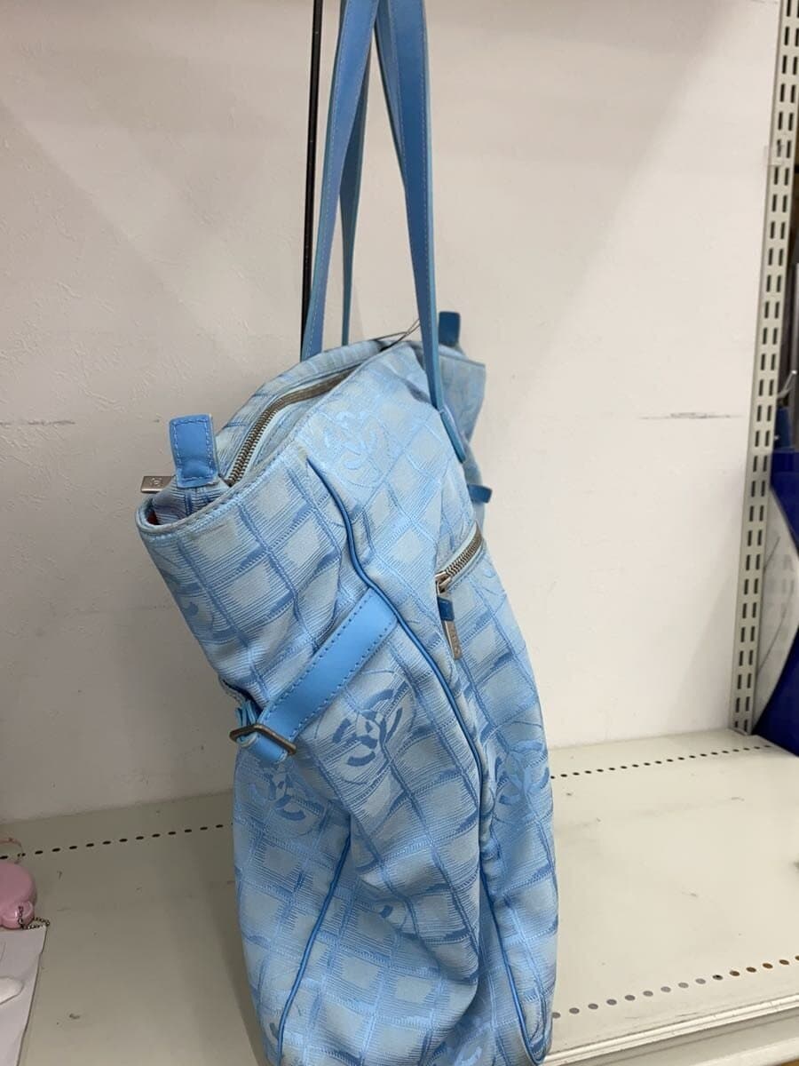 CHANEL tote bag nylon blue all-over pattern 4
